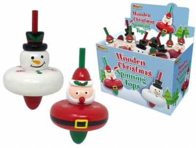 Wooden Christmas Spinning Tops 8cm