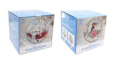 Light Up Glass Crackle Ball 15cm ( Assorted )