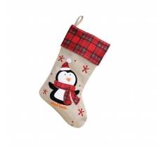 Deluxe Plush Hessian Tartan Penguin Stocking 40cm X 25cm