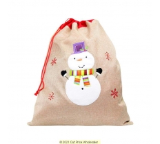 Deluxe Plush Hessian Snowman Christmas Sack 50cm X 70cm