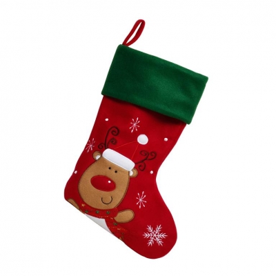 Deluxe Plush Red Green Top Reindeer Stocking 40cm X 25cm