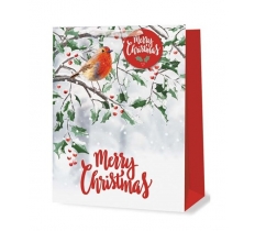 Christmas Gift Bag XMAS Traditional Robin Large