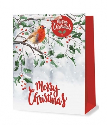 Christmas Gift Bag XMAS Traditional Robin Large