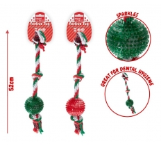 Christmas Festive Rubber & Rope Ball Dog Toy