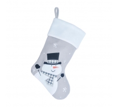 Deluxe Plush Silver White Top Snowman Stocking 40cm X 25cm