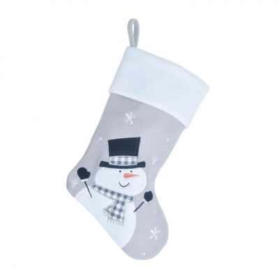 Deluxe Plush Silver White Top Snowman Stocking 40cm X 25cm