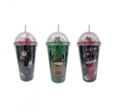 Deluxe Christmas Drinking Cup With Straw