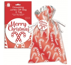 Christmas Drawstring Printed Sack Jumbo Gift Bag And Tag