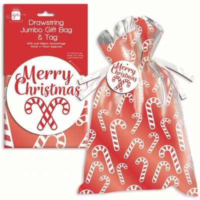 Christmas Drawstring Printed Sack Jumbo Gift Bag And Tag
