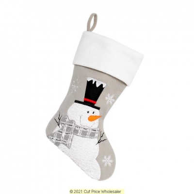 Plush Silver Fluffy Snowman Stocking 40cm X 25cm