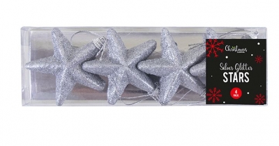 Silver Glittered Star Christmas Tree Decorations