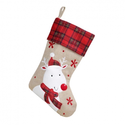 Deluxe Plush Hessian Tartan Reindeer Stocking 40cm X 25cm