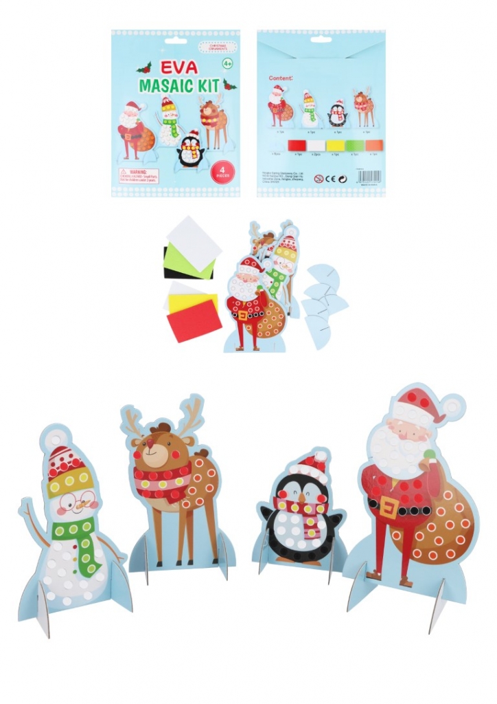 Christmas Make Your Own Mosaic Characters 4-Piece Craft Set - Click Image to Close