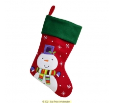 Deluxe Plush Red Green Top Snowman Stocking 40cm X 25cm