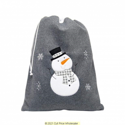 Deluxe Plush Charcoal Snowman Christmas Sack 50cm X 70cm