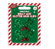 Glitter Holly Hair Clips 2 Pack