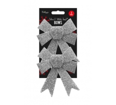 Silver & White Glitter Tinsel Bows - 2 Pack