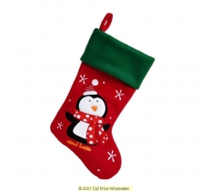 Deluxe Plush Red Green Top Penguin Stocking 40cm X 25cm