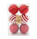 Christmas Baubles 80mm 6pk Swirl Red