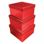 3Pc Red Glitter Square Box