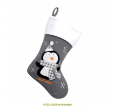 Deluxe Plush Grey Knitted Penguin Stocking 40cm X 25cm