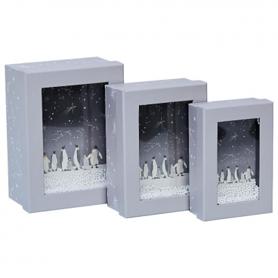 Christmas Set Of 3 Window Box Arctic Skies