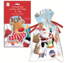 Christmas Drawstring Printed Sack Jumbo Gift Bag And Tag