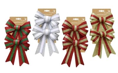 Glitter Bow with Stripes 2 Pack Medium