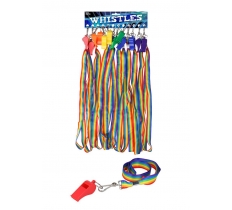 Plastic Whistle 5.5cm With Rainbow Cord X 12
