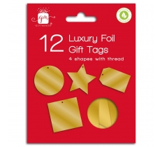 Christmas Tags 12 Foiled Gold