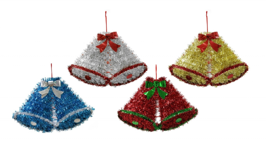 TINSEL TWIN BELL 36x23cm assorted - Click Image to Close