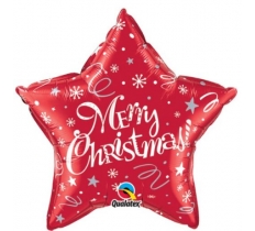 20" Merry Christmas Star Balloon Red