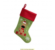 Deluxe Plush Green Red Top Cute Dog Stocking 40cm X 25cm