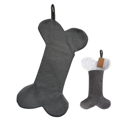 Deluxe Plush Grey Bone Shape Stocking 40cm X 25cm