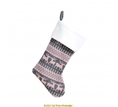 Deluxe Plush Grey Pink Nordic Reindeer Stocking 40cm X 25cm