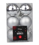 Silver Baubles 5cm 6 Pack ( Assorted Designs )