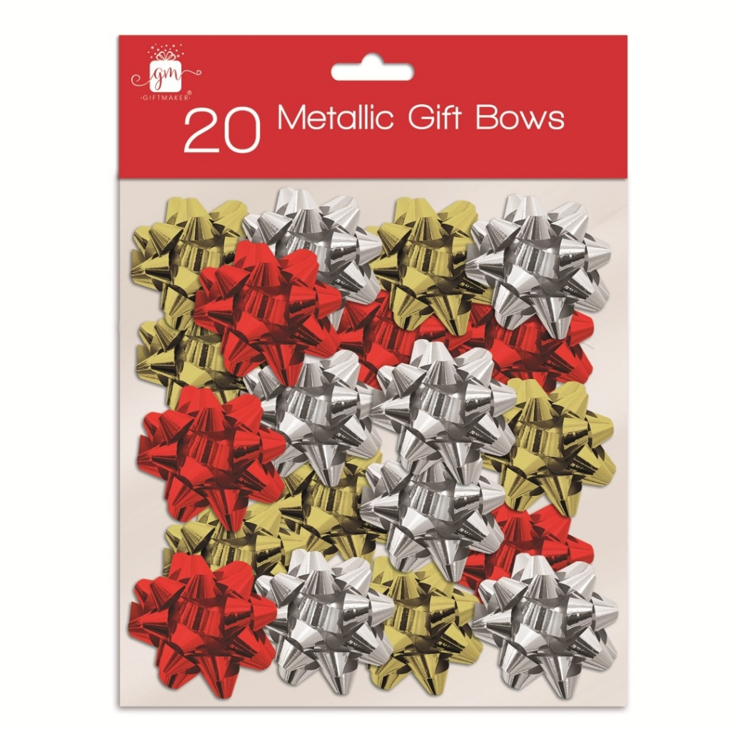 Christmas Metallic Gift Bows Pack Of 20 - Click Image to Close