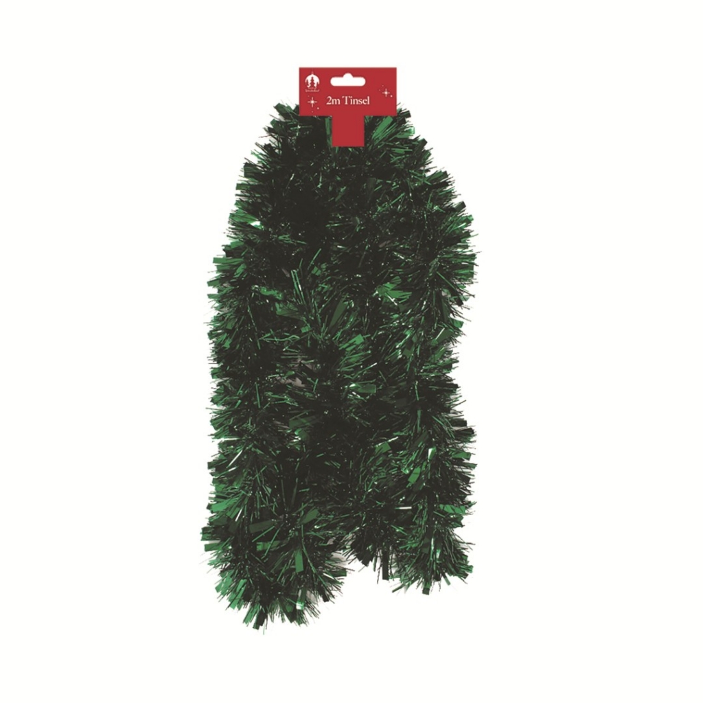 Christmas Tinsel Xmas 2m Fine Cut Dark Green - Click Image to Close