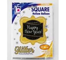 SQUARE 18" GLITTERING NEW YEAR HOLOGRAPHIC BALLOON