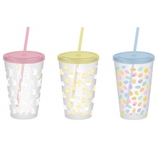 Easter Printed Tumbler with Straw ( Assorted Designs )