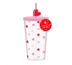 Re-usable Plastic Heart Cup with Straw