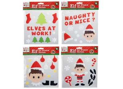 Elf Gel Window Stickers 20cm X 20cm ( Assorted Designs )