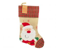 Deluxe Plush Tartan Santa Christmas Stocking