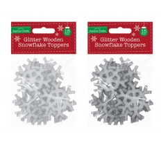 Glitter Wooden Snowflake Toppers 15 Pack