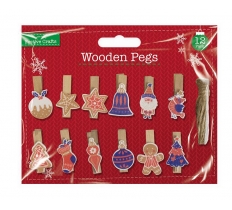 Christmas Wooden Pegs 12 Pack