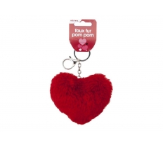 Faux Fur Heart Shaped Pom Pom Keychain