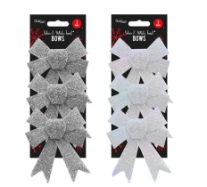 Silver & White Tinsel Bows - 3 Pack