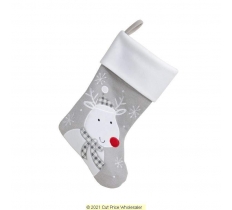 Deluxe Plush Silver Knitted Reindeer Stocking 40cm X 25cm
