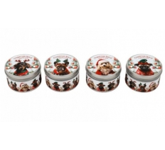 Christmas Dog In Christmas Hat Tin Candle 7.5x5cm