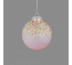 Clear Pink Candy 8cm Frosted Bauble